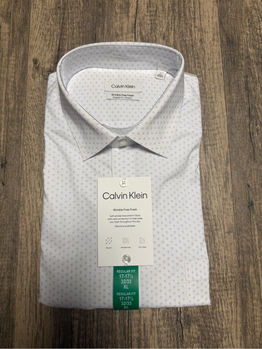 Calvin Klein Men’s White Dress Shirt with Light Blue Dot Micro-Pattern